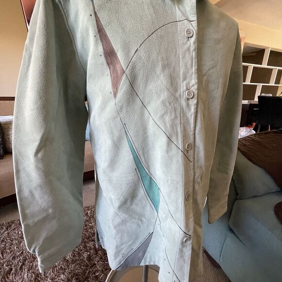 Vintage Suede Artsy Coat XL Genuine Leather Boho Y2K 90s Jacket Long - Picture 2 of 16